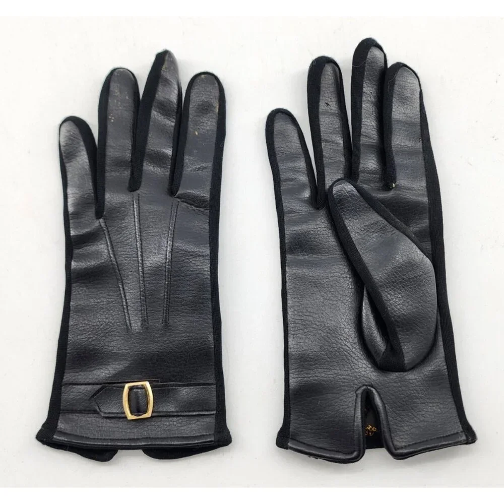 VTG Max Mayers Soft‎ Faux Leather Black Ladies Women's Gloves OSFA